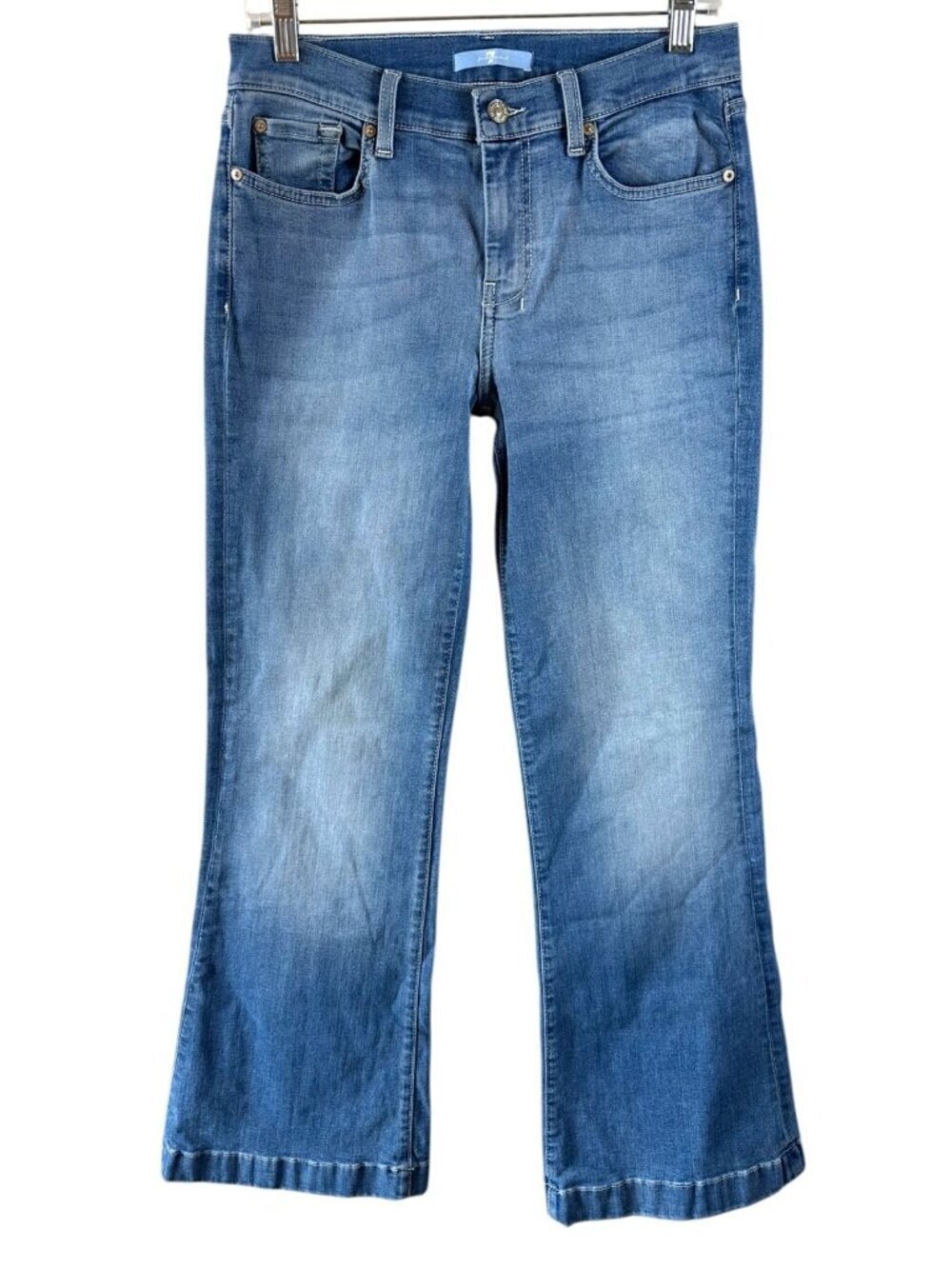 7 For All Mankind Tailorless Dojo Slim Flare Jeans Size 28 Medium Wash Blue Y2K